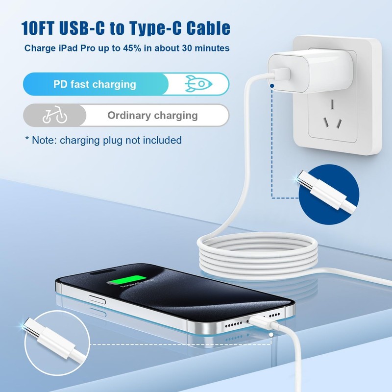 3 Pack 3ft 6ft 10ft USB C to C Fast Charger Cable Type C Charging Cord Lead gallery