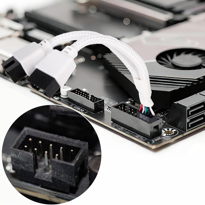 2pcs Motherboard USB 2.0 to Dual 9 Pin Extension Cable, Y-Shaped Braided USB ... gallery