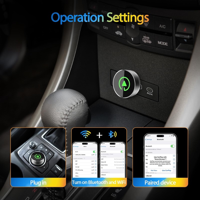 2-in-1 Wireless CarPlay Adapter for Apple iPhone & Android, Plug & Play, Auto... gallery