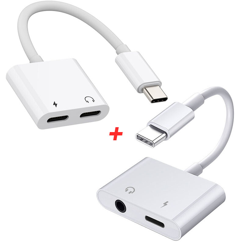 2 in 1 Charger Headphone USB Type C to 3.5mm Aux Audio Cable Cord Adapter lot