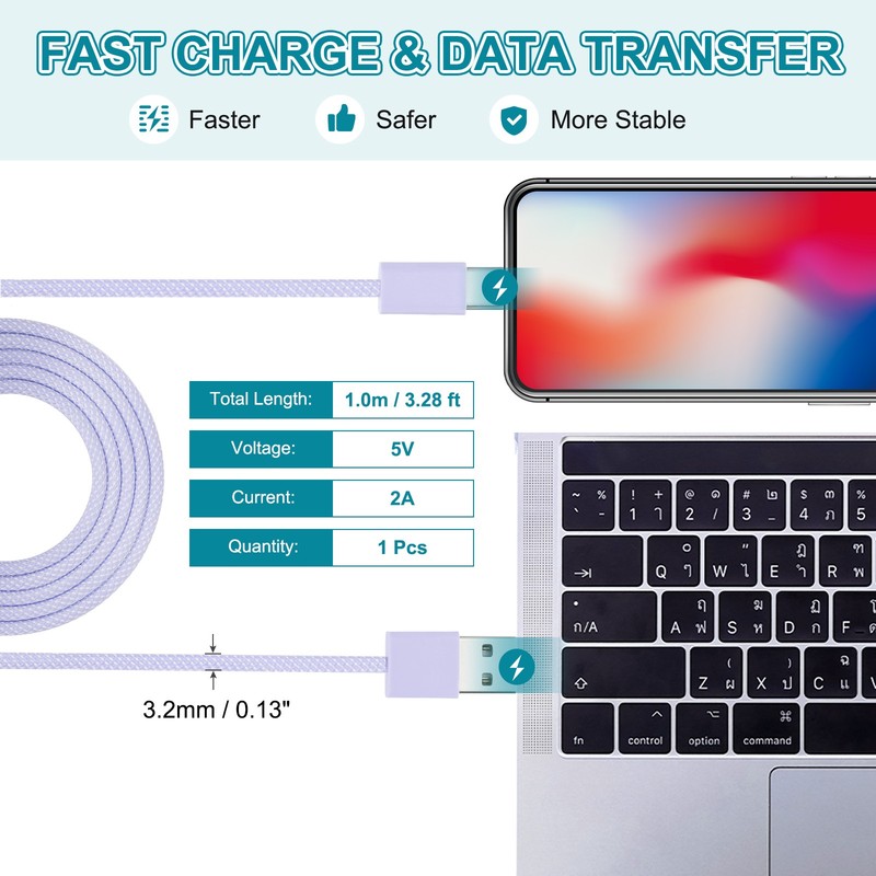 3.28ft USB Type C Charger Cable, 2A Type-C to USB A Charging Data Cord Purple gallery