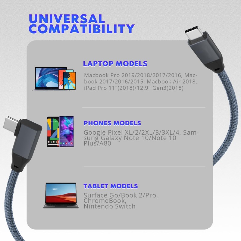 UseBean USB C Right Angle Cable 100W 15ft 2Pack, 4K Video Long USBC to USBC 3... gallery