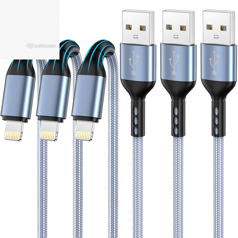 3 Pack 10FT MFi Certified Lightning Cable iPhone Charger Fast Charging Braided