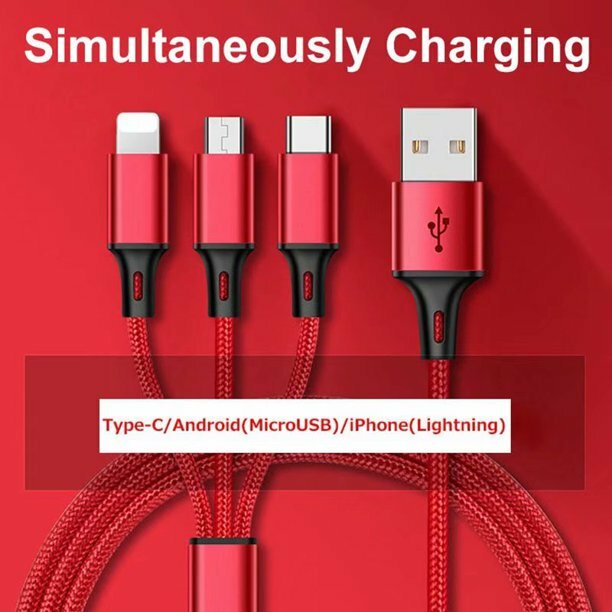 vAccessorize Multi 3 in 1 Micro USB Fast Charging 3 Feet Cable for iPhone Red gallery