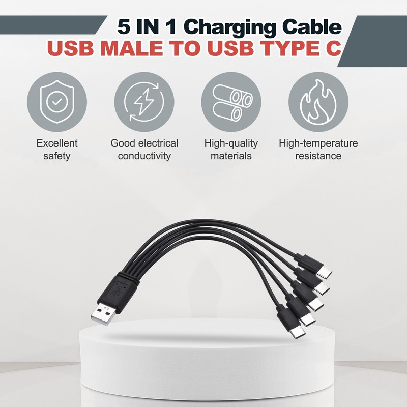 Multi Charging Cable, 5 in 1 USB A to USB Type C Splitter 8", Black gallery
