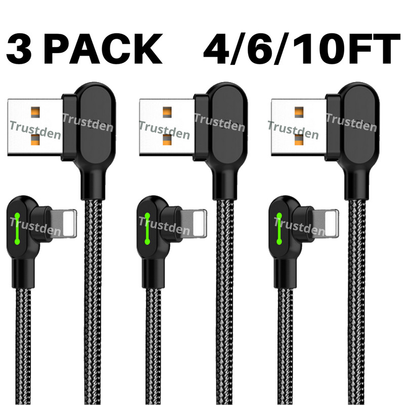90° LED USB Fast Charger Cable Adapter Charging Cord For iPhone 13 12 11 XR iPad