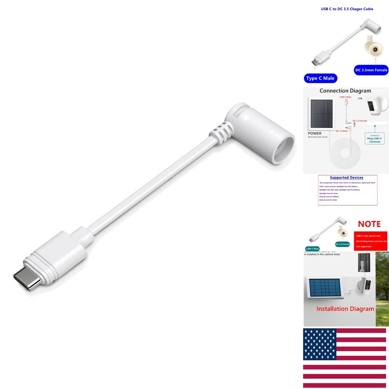 White USB-C Adapter for Ring Solar Panels & Cameras – Fast Charging 3.9 inches