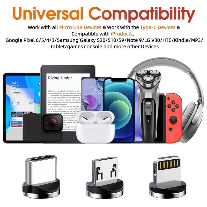 3-in-1 Magnetic Charger Cable - Fast Charging, 360° Rotating Design, 6-Pack gallery