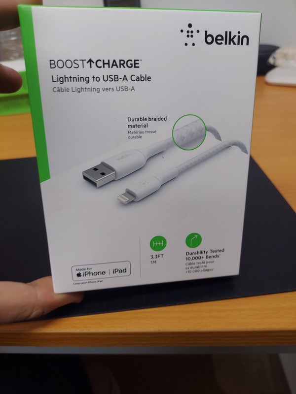 Belkin Boost Charge Durable Braided 3.3 Ft. 8 Pin Connector to USB A Cable White gallery