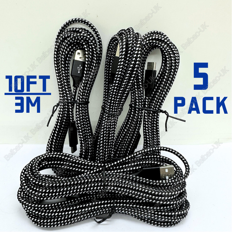 5-PCS Lot 10ft USB Type C Fast Charger Cable Charging Cord For Samsung S8 S9 S10