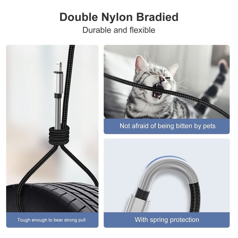 Cabepow USB A to Lightning Cable 3 ft [2 pack] MFi Certified Nylon Braided Black gallery
