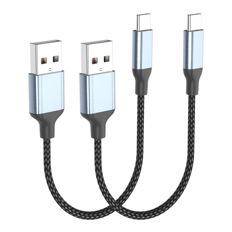 Short USB to C Cable 1ft, 2Pack Fast Charging 1 Foot C 1FT, Black