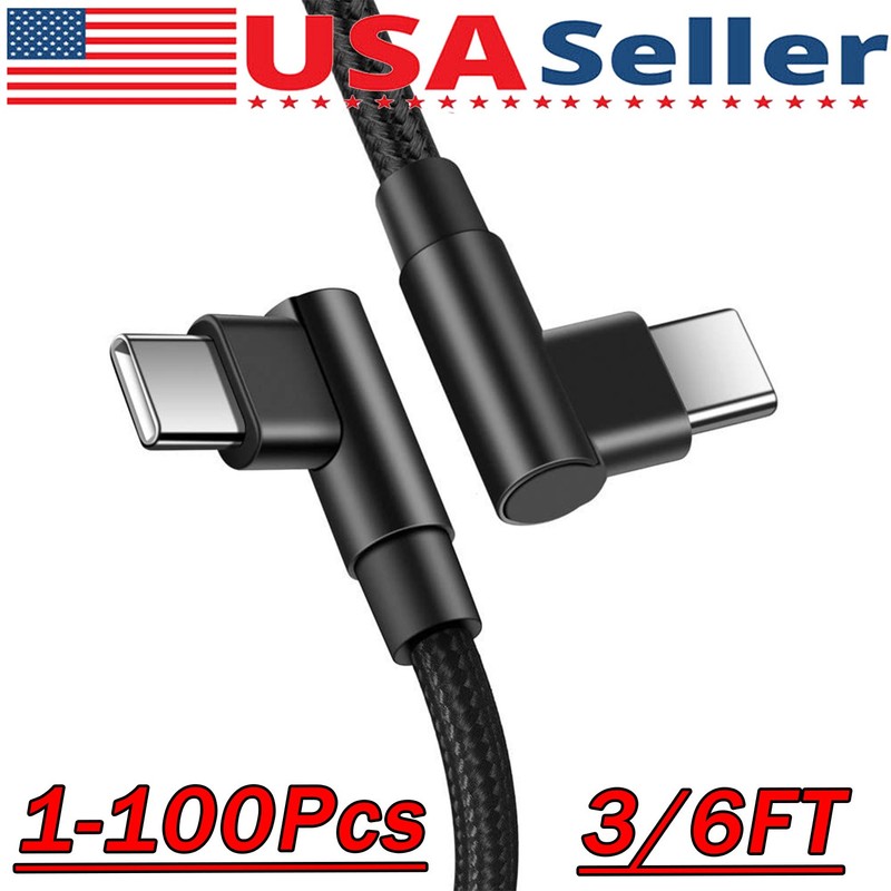90 Degree Angle USB-C to USB-C Charger Cable Fast Charging Type Sync Cord Lot