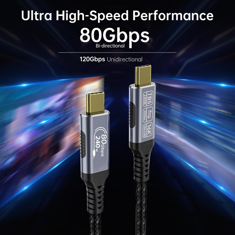 USB Cables with Thunderbolt 5 Cable [2-Pack 5FT], 80GBPS USB c to USB c Data ... gallery