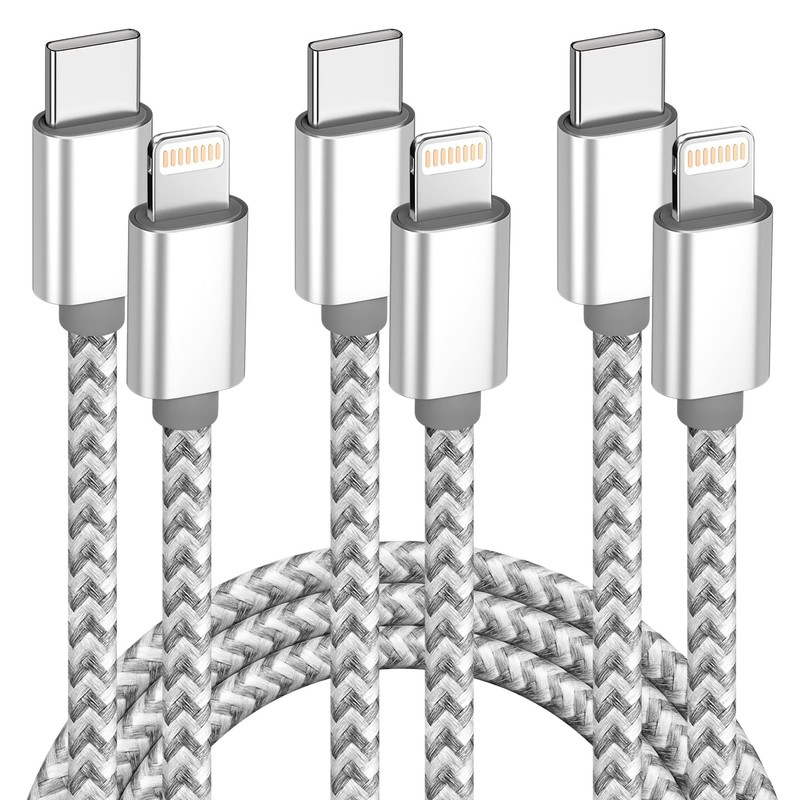 3 Pack 6FT USB C to Lightning Cable MFi Certified Fast iPhone Charger Gray Cord