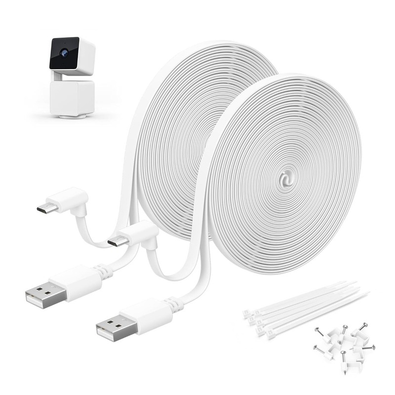 Itramax WYZE Cam Pan V3 Charger Cable 15FT 2Pack,Micro USB Extension Cord 90.