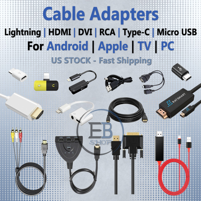 USB Adapters Micro USB / USBC / DP / HDMI / AUX Cable RCA lot TV Home ALL TYPES