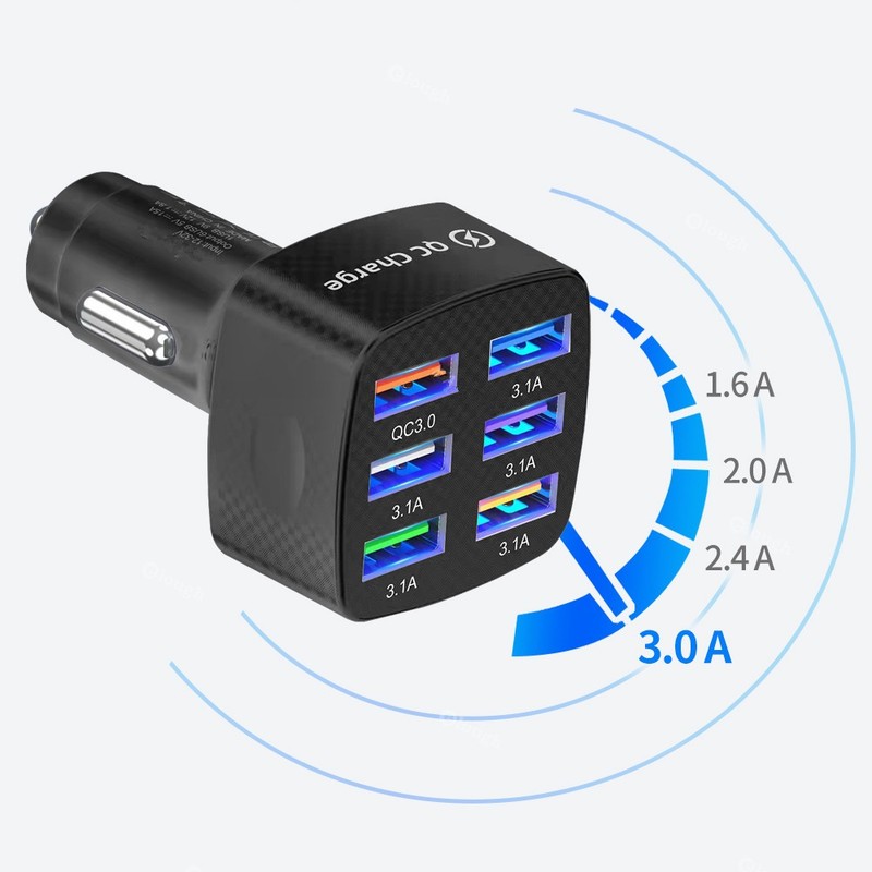 6 USB 15A QC3.0 Car Charger Cigarette Lighter Slot Super Fast Charging Adapter d gallery