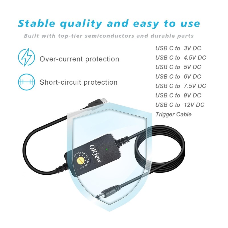 3.94FT USB to DC PD Adapter Cable with 7 Connector Tips, Adjustable Voltage 3... gallery