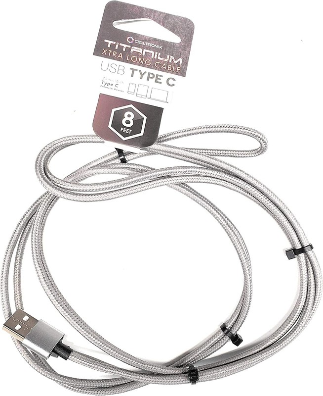 NEW XL Fast Charging Titanium 8′ Cable USB A to USB C Power Cord(1 Pack) Silver