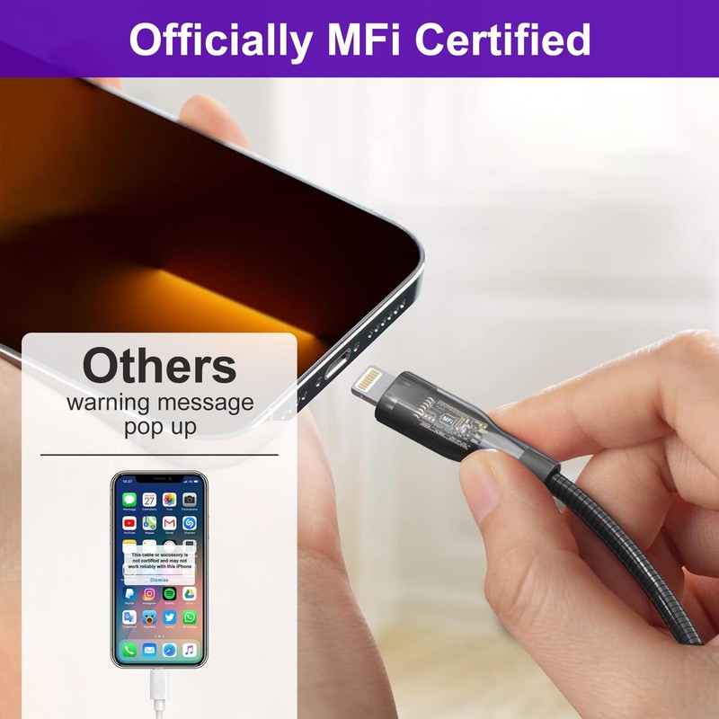 6FT Chew Proof iPhone Charger Cord - MFi Certified Metal Braided Lightning Ca... gallery