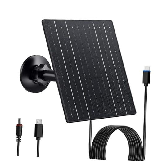 0W Solar Charger, 5V Solar Panel for Security Cameras with USB-C/Micro 1 Black