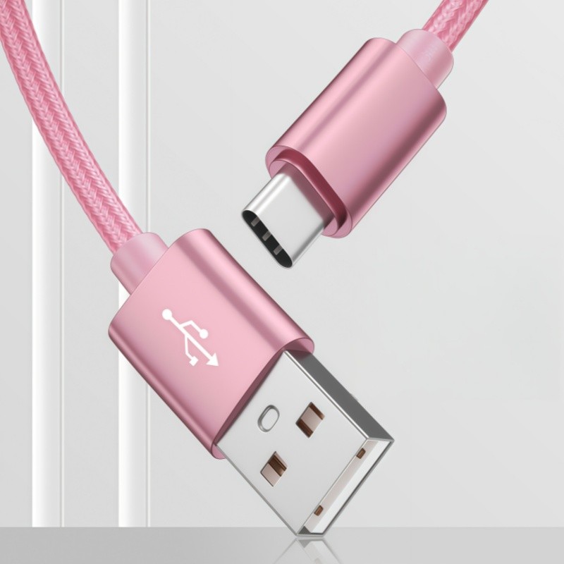Pink 1m Type-C Cable Fast Charging Nylon Braided Data Sync Cord Universal gallery