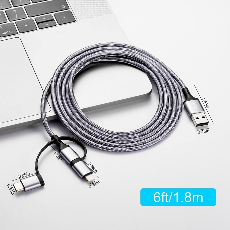Multi Charging Cable [6ft 2Pack] 3 in 1 USB Charger Nylon Braided Grey gallery