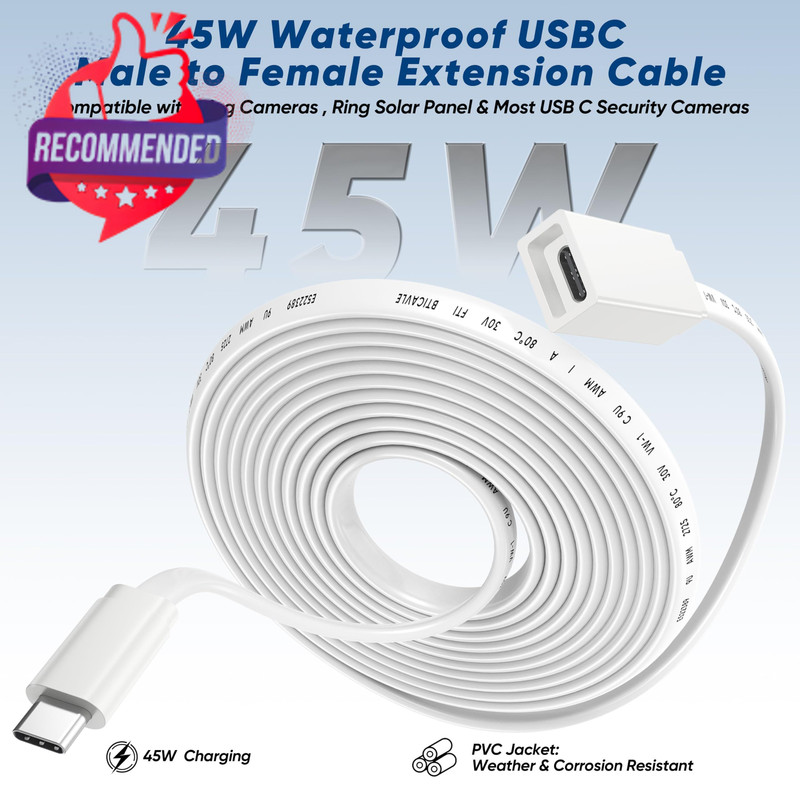 Usb C Extension Cable 10ft For Ring Solar Panel & Camera, 45w Charging gallery