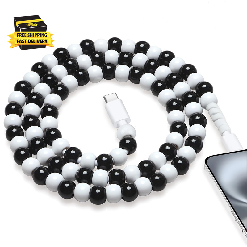 for Iphone Beaded Phone Charger Cord 3.3FT Cute Stylish Tangle-Free Beaded Charg