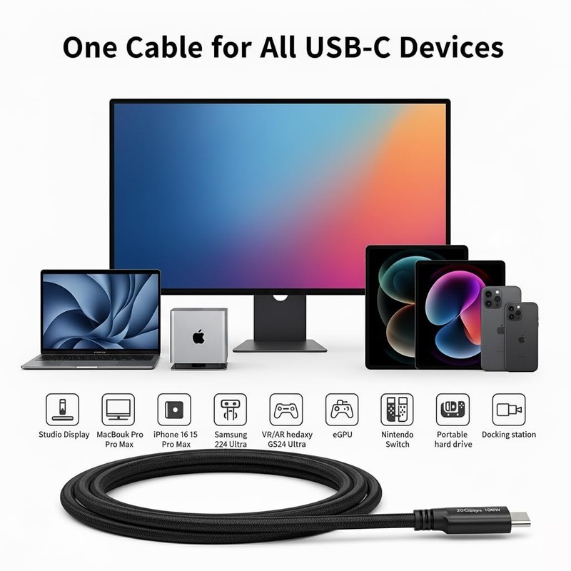 USB 4.0 to USB Link Cable(16.5ft), 20Gbps 100W Fast Charging USB Cable, 8K HD... gallery