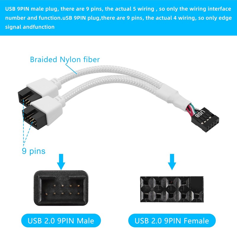2PCS USB 2.0 9Pin Female to Dual 9-Pin Extension Cable,Motherboard 9-PIN USB2... gallery