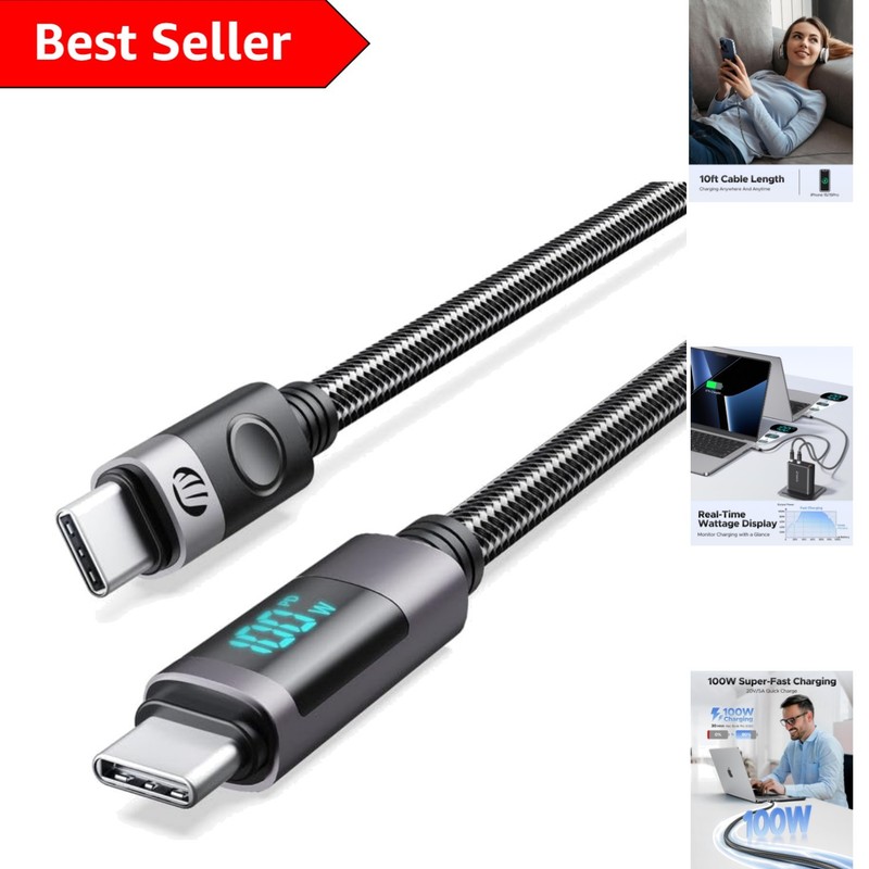 USB C to USB C Cable with Display 10ft Long, 20V 5A Fast Charging Cable 100W …