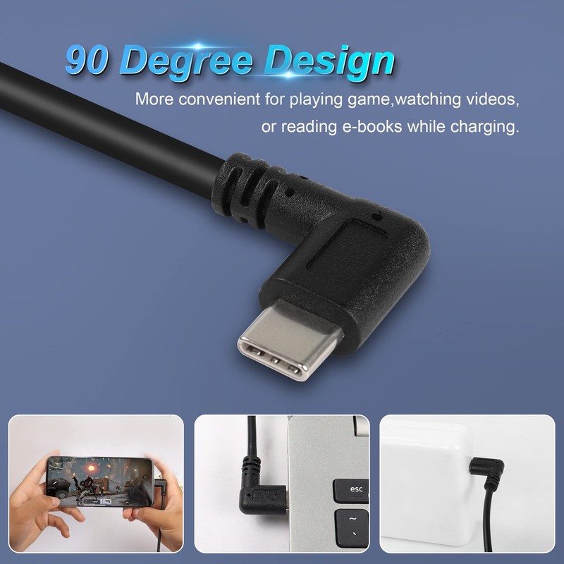 USB C Extension Cable, Right Angle Male to Female, 0.3m, Black, Supports PD60... gallery