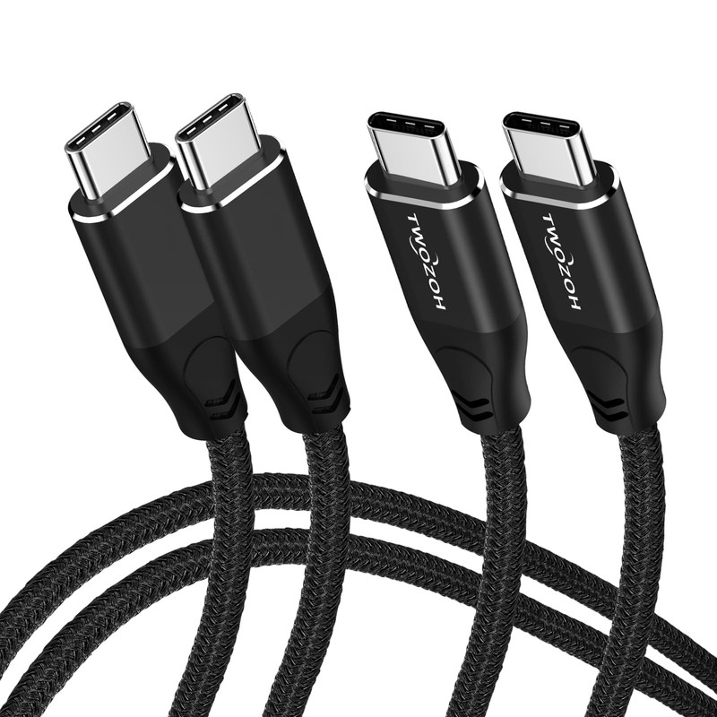 2 PCS USB C To C 3.2 Gen 2 Cable 20Gbps 100W 4K Monitor Cord 10FT Black
