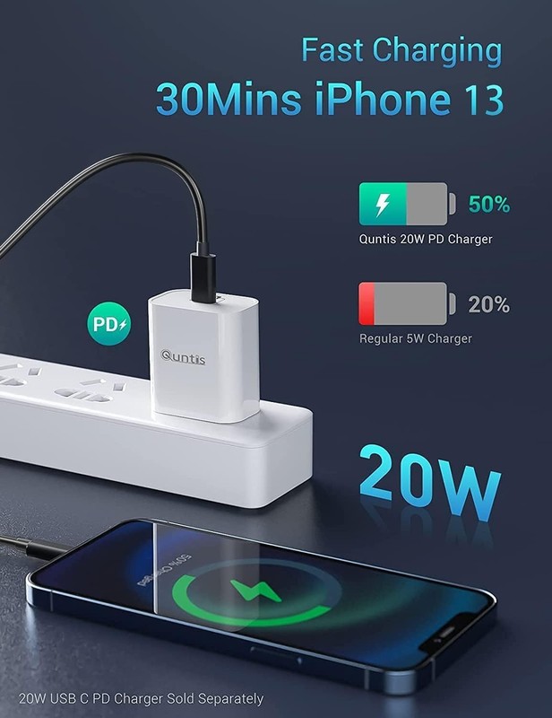 Quntis USB C to Lightning Cable, 3 Pack 6FT MFi Certified iPhone 14 Fast Char... gallery