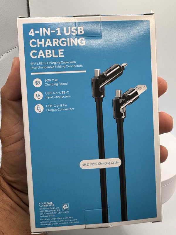 4 in 1 USB Charging Cable 6ft Fast Charger Type C Micro USB iPhone 60W gallery