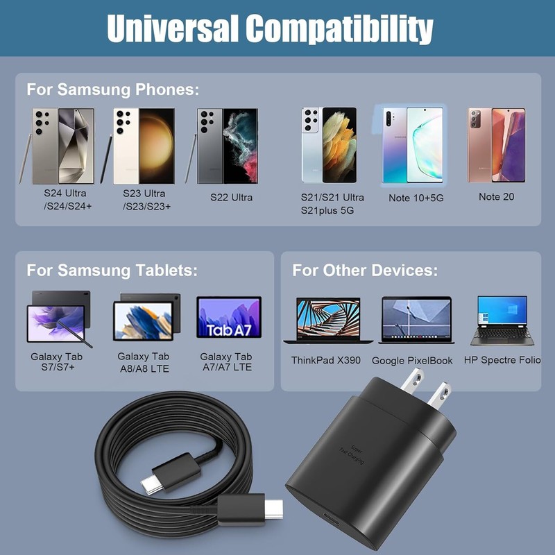 25w Type USB-C Fast Wall Charger+6FT Cable For Samsung Galaxy S20 S21 5G lot US gallery