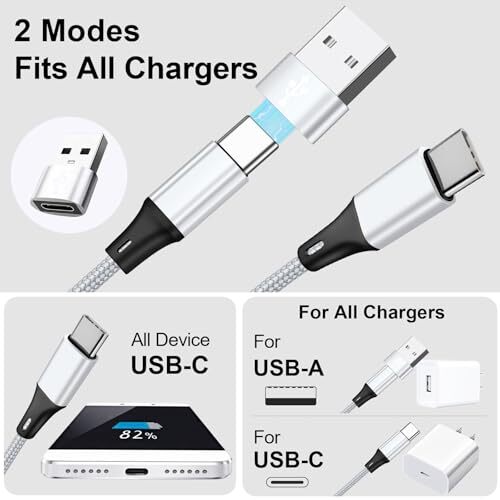 USB C Splitter Multi Charging Cable USB A C PD QC 3.1A Fast 2Pack 4Ft gallery
