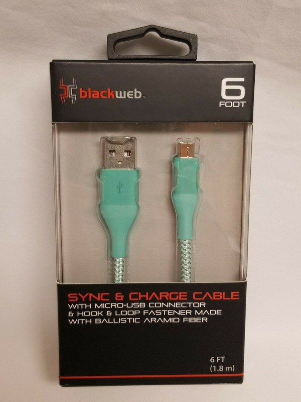 Blackweb 6Ft Sync & Charge Cable Micro-USB Connector BWA19WI804T Fiber Teal NEW
