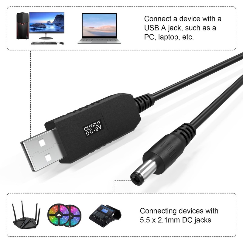 Asobilor DC 5V to DC 9V USB Voltage Step Up Converter Cable, Power Supply Ada... gallery