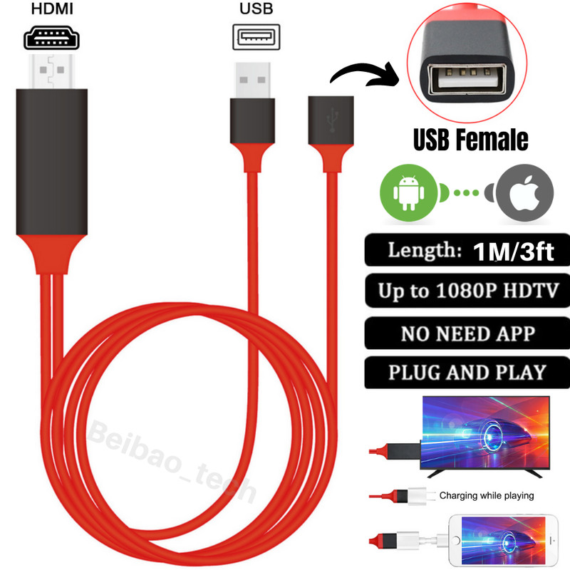 1080P HDMI Mirroring Cable Phone to TV HDTV Adapter Cord for i Phone Android LG gallery