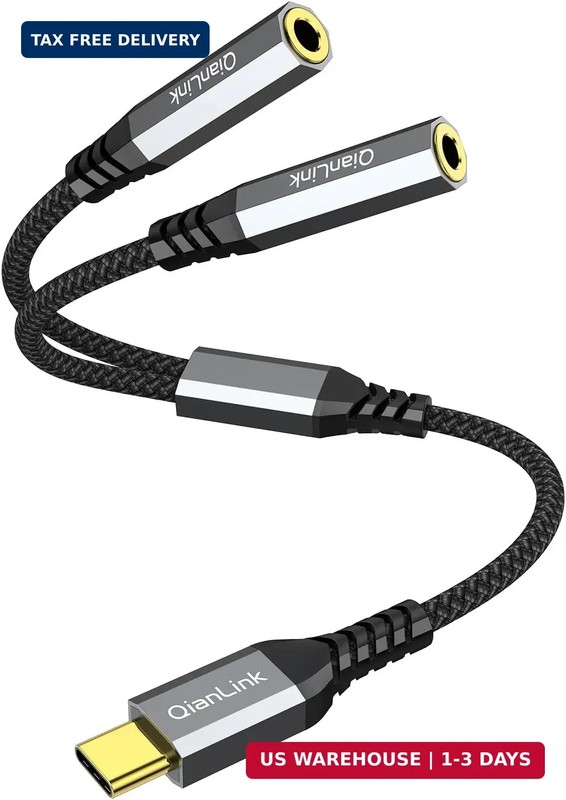 USB C to Dual 3.5mm Female Headphone Splitter, Type C to Dual 3.5mm Aux Y Jack S