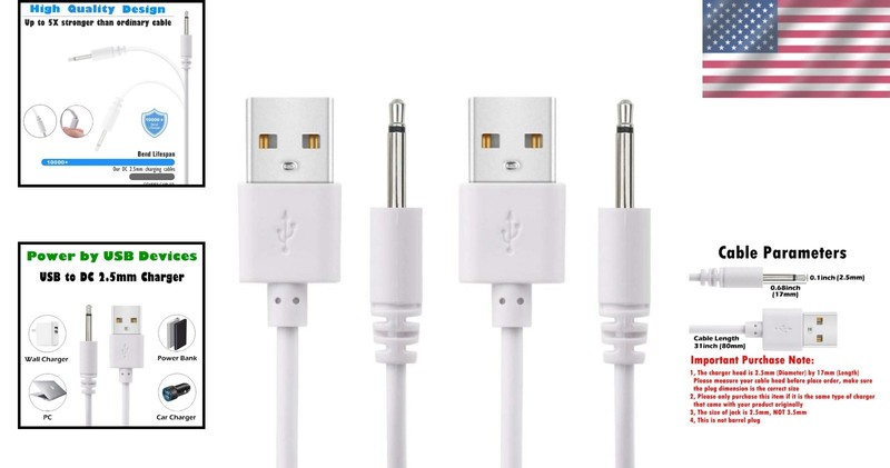 2.7ft USB to DC 2.5mm Charger Cord - 2 Pack Backup for Laptops & Power Banks gallery