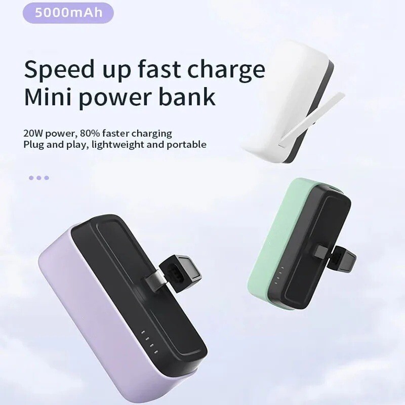 5000mAh Portable Fast Charger Mini Power Bank External Battery For iPhone Type-C gallery