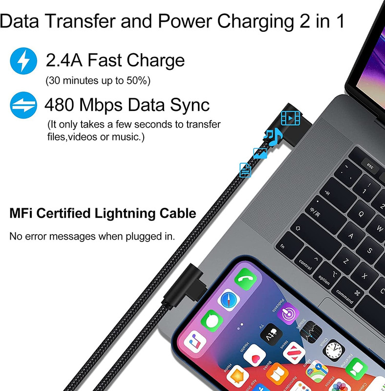 Iphone Charger 1Ft 90 Degree 2 Pack Mfi Certified Elbow Short Lightning Cable gallery