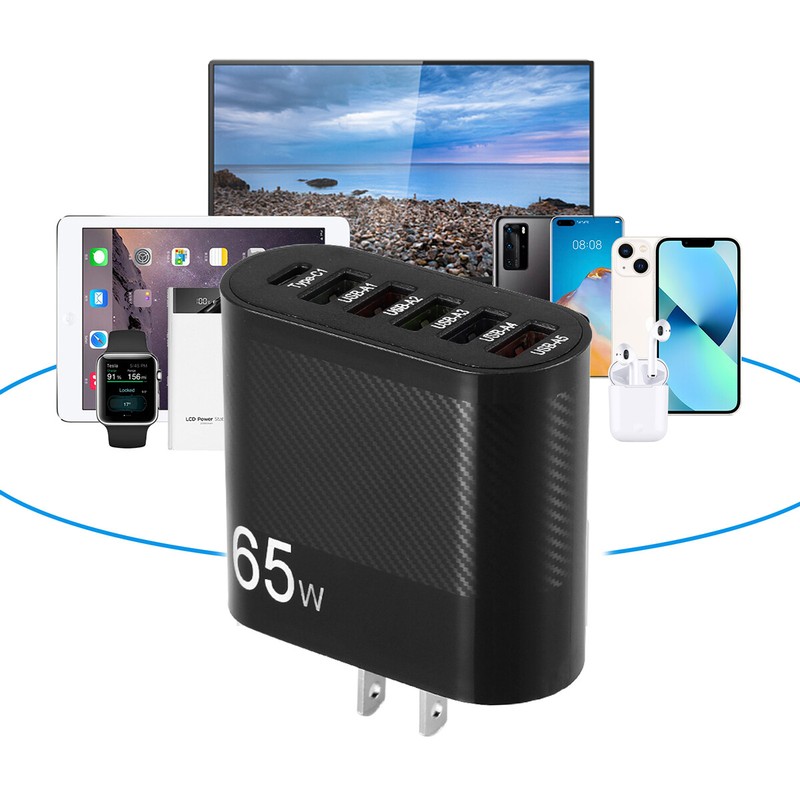 65W 6-Port USB Fast Wall Charger PD QC3.0 Adapter Quick Charge Cable for Samsung gallery