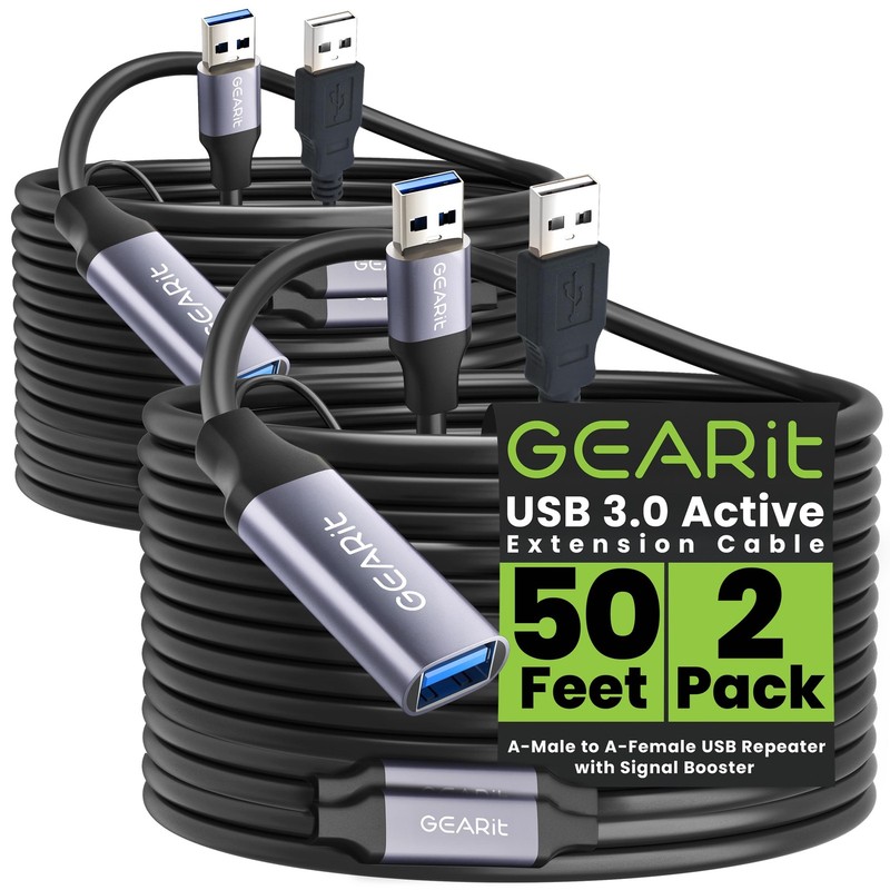 USB 3.0 Active Extension Cable (2 Pack – 50 Feet) A-Male to A-Female USB Repe…