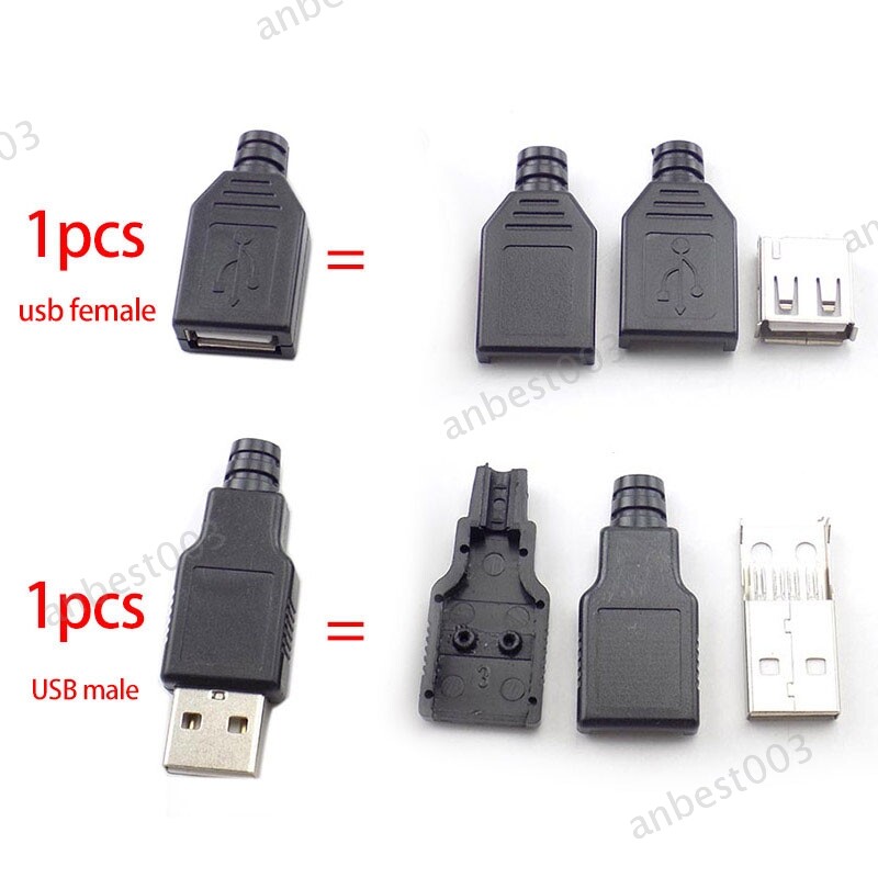 Type A Male USB Female 4 Pin Plug Socket Connector With Plastic Cover DIY gallery