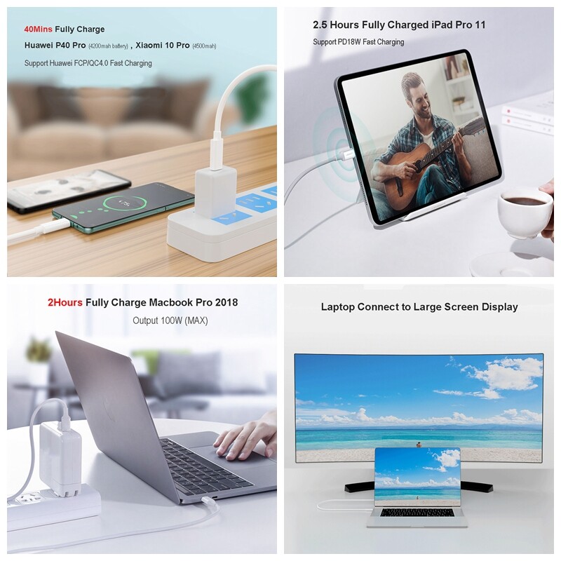 5A 100W Type C to USB C Data Charger Cable PD Fast Charge for Mac Samsung S10 20 gallery